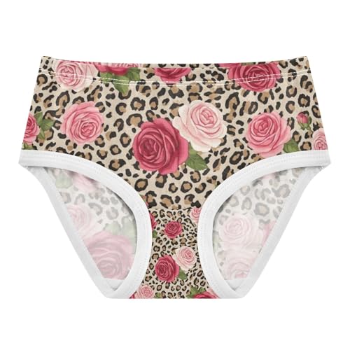 Girls Panties, Red Roses Green Leaves Toddler Panties, Girls' Cotton Brief Underwear, 2T–8 Years