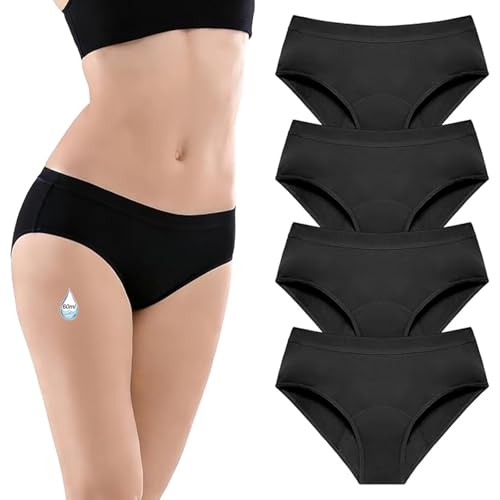 Fresilkora 4PCS Period Pants for Teenage Girls, Period Underwear Knickers, 60ML Menstrual Pants for Women Heavy Flow, Incontinence Pant Women (UK, Age, 12 Years, 14 Years) Black