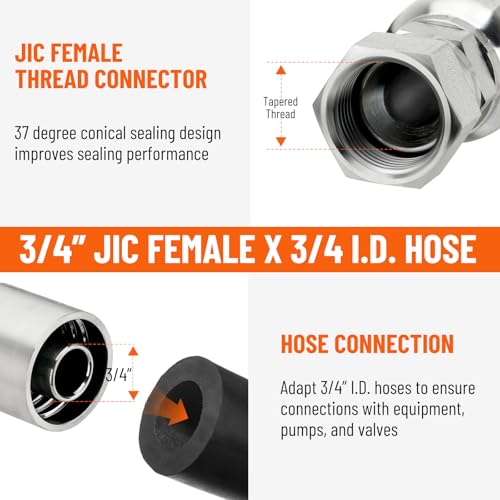 Image of 12 Pack JIC Hydraulic Hose Fittings: 3 /4 inch I.D. Hose x 3 /4 inch JIC 37 Female with Protection Cover Hydraulic Hose End Swivel Crimp Fitting Kits