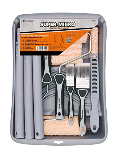 ROLLINGDOG 15-teiliges Farbrolle Set - mit maler teleskopstange Flachpinsel 10,2 cm Farbrolle,Farbrollerabdeckungen,Anschließbare Teleskopstange,Farbwalzenrahmen und Farbrührer