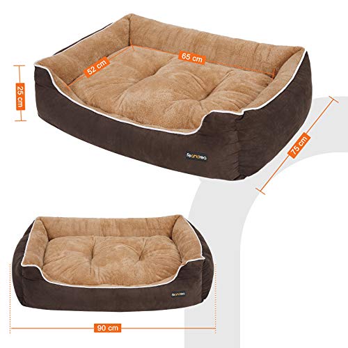 Feandrea Luxus Hundebett, weiches Hundekorb, L, mit abnehmbarem Kissen, 90 x 25 x 75 cm, braun und beige PGW06YC