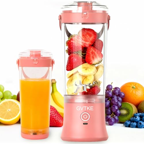 GVTKE Portable Blender Dual Mode 18000RPM 20Oz Blending Cup Ice Crushing Smoothie Frozen Fruit Mini For Home Gym Travel(Pink)