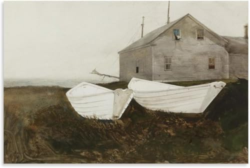 Waeta Rnvzx Póster de Andrew Wyeth Tela de barco atracado Arte mural Pintura famosa Realismo Paisaje Grabados vintage para decoración del salón Imagen 40x60cm Sin marco