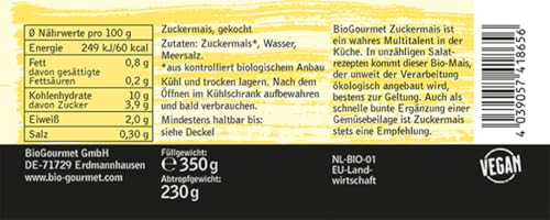 BioGourmet Bio-Zuckermais – Feiner Zuckermais aus ökologischem Anbau in den Niederlanden – Ideal für Salate, Beilagen & kreative Küche, Glas 1 x 350g