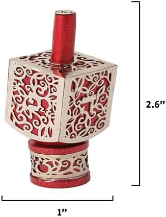 Miniatura 2 de Yair Emanuel Dreidel decorativo con soporte, diseño de recorte de granadas, regalo de Hanukkah decoraciones judías (rojo, mediano)