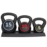 Venbytech for Set of 3 Kettlebell Set Fitness Weight Set Strength Training with Base Rack