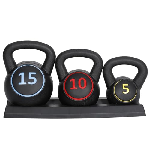 Venbytech for Set of 3 Kettlebell Set Fitness Weight Set Strength Training with Base Rack