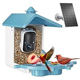 Bird Feeder with Camera for Outdoor, INKCKU 2K Solar Powered Bird Watching Camera, AI Identify Birds Species, Auto Capture Videos, Instant Arrival Alerts, Garden Decor, Gift for Mom Dad, Blue
