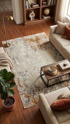 Image of 4x6 Feet (120x180 CM) Carpet for Living Room Hall & Bedroom - Red Blue Traditional Modern Abstract Geometric Silk-Touch Luxury Hotel-Style Washable Anti-Skid Turkish Area Rug
