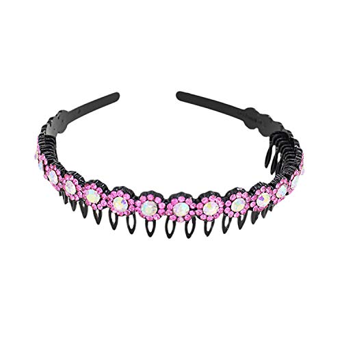 Head Bands No Slip Women's Rhinestone Head With Geadband For Teenage Girls And Children With Anti-Slip Teeth Shiny And Shiny Fashion Bangs Female Headwear And Crown Curler Headband(pink)