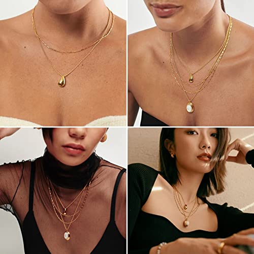 Konpicca Cute Teardrop Necklace Tiny 18K Gold Waterdrop Pendant Choker Necklaces Dainty Small Gold Tiny Chain Necklace For Women Gifts For Her #TOP2