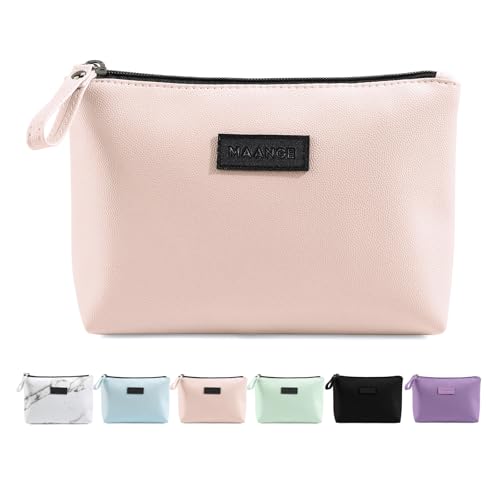 Kleine Kosmetiktasche MAANGE Kleine Make up Tasche Tragbare Reise Schminktasche wasserdichte PU Leder mit Griff Niedliche Vielseitige Reißverschlusstasche für Frauen