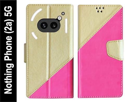 Image of SBMS Flip Cover for Nothing Phone (2a) 5G Back Cover Case with Magnatic Closure | Genuine Leather Finish | Inbuilt Stand | Card & Money Pocket (MultiPink)