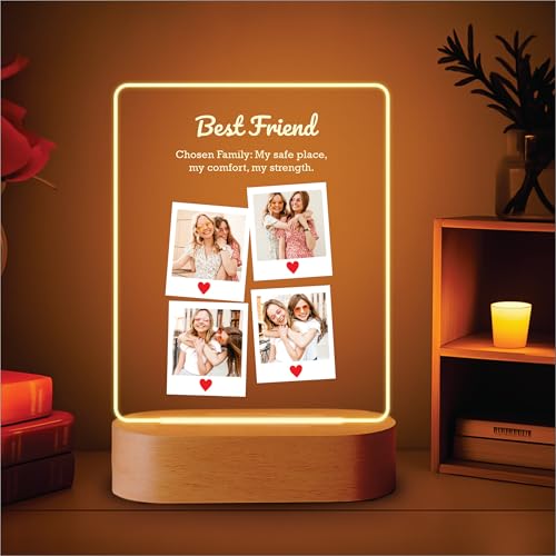 Image of Giftplease Customized LED Light Photo Frame for Friends | Personalized Lamp with Friendship Quote | Best Friend Gift for Birthday, Farewell, Friendship Day | Tabletop Frame 6x7.25 Inch FR 06�