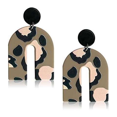 WUWEIJIAJIA Unique Handmade Lightweight Colorful Irregular Geometric Acrylic U-Shape Dangle Drop Earrings for Women Colorful Fruits Flower Round Dots Pattern Stud Earrings (Style-6) Cover