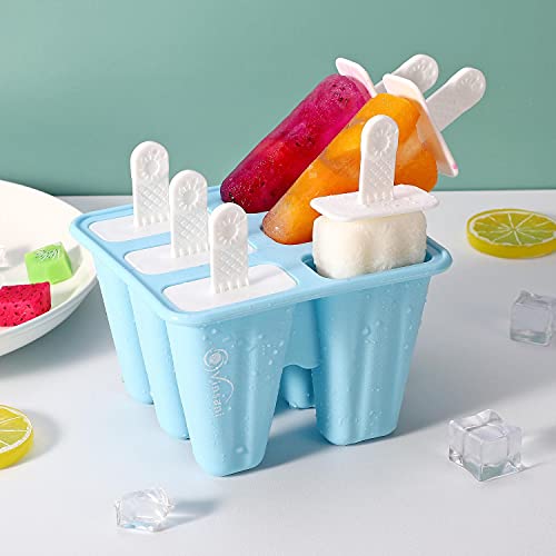 Vinsani Ice Lolly Mould Silicone 6 Cavity Popsicle Mould Reusable Ice Cream Mould Ice Pop Moulds BPA Free Easy Release Ice Lolly Maker with Non-Spill Lid for Kids Adults DIY - Blue - Image 5