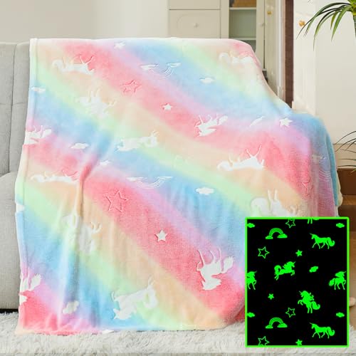 Winthome Kuscheldecke Kinder, Deck Glow In The Dark, Fleecedecke 130x170cm...