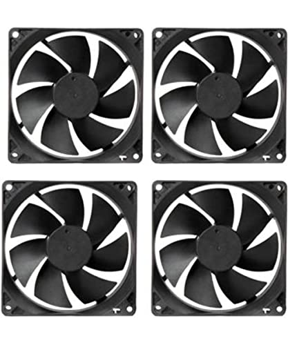 Image of TechSupreme PACK OF 4 DC 12V Cooling Fan for PC Case 80X80X25MM Cabinet Fan 3.5-Inch Square Cooler (Black)
