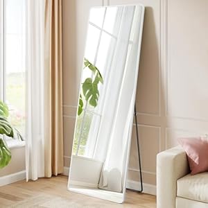 SONGMICS Ganzkörperspiegel, 160 x 50 cm, rechteckiger Standspiegel, Rahmen aus Aluminiumlegierung, Hartglas, für Schlafzimmer, Wohnzimmer, Garderobe, mattweiß LFM030WC01