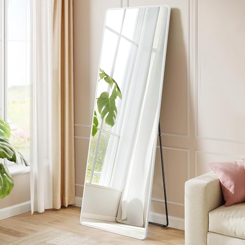 SONGMICS Specchio a Figura Intera, 160 x 50 cm, Specchio da Terra Rettangolare con Supporto, Cornice in Lega di Alluminio, Vetro Temperato, Camera da Letto Soggiorno, Bianco Opaco LFM030WC01 - Immagine 1