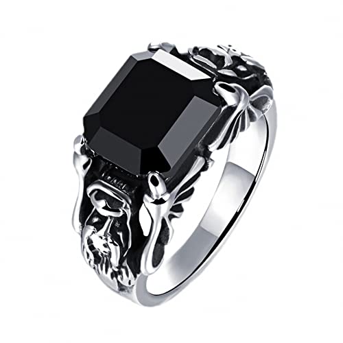Mens Rings Stainless Steel Rectangular Black Glass Crystal Ring for Man Jewelry Best Friend Gift