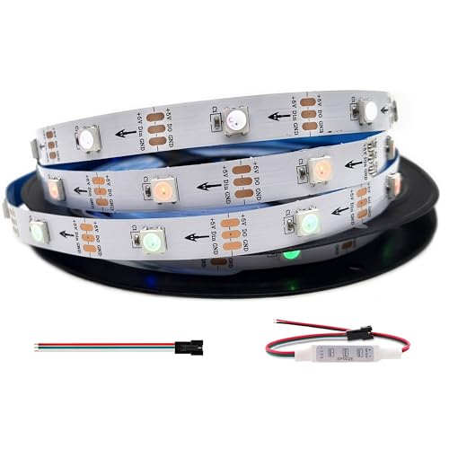 Image of WS2812B RGB LED Strip, Individually Addressable LED Strip, Chasing Effects Dream Color 5050SMD 16.4FT 150 LED Pixel Strip Rope Light DC 5V (White PCB 5M 30Pixels /M IP30)