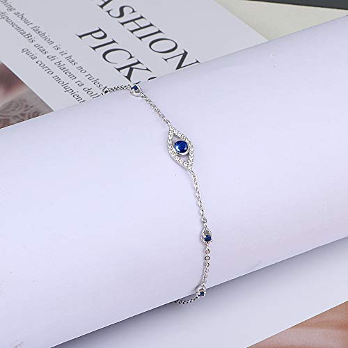 Blue Evil Eyes Link Bracelet, Evil Eye Earrings, S925 Sterling Silver Dainty Cubic Zirconia Adjustable Link Lobster Claw Clasp Chain Jewelry3