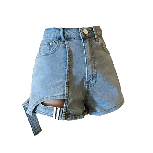 Short en jean jambe large extensible taille haute avec poche