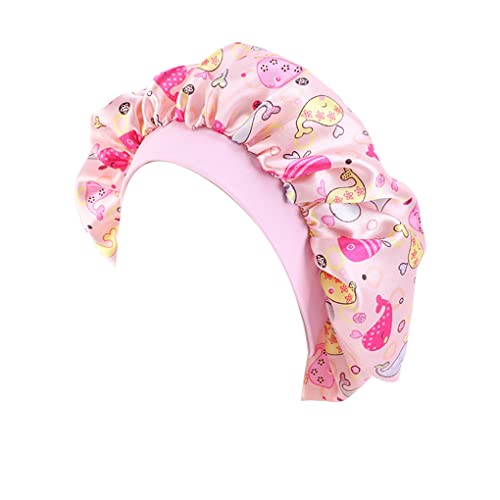 Peuter kinderen baby kinderen satijnen motorkap gedrukt modieuze zachtheid hoed hoofd headwrap turbans satijnen slaapkappen, dolfijn roze