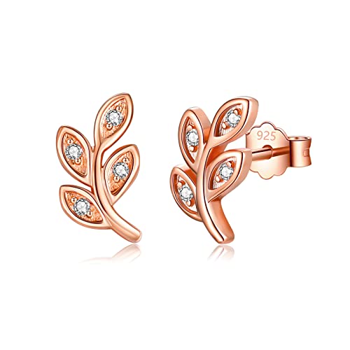 Ohrstecker Silber 925 Gold Rosegold Blätter Zweig Kleine Damen Ohrringe Gold Schmuck Geschenke für Freundin Mädchen
