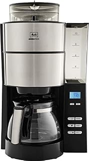 Melitta AromaFresh Grind and Brew, 1021-01, Filter Coffee Machine, Glass Coffee Jug Included, Adjustable Grind Level and Intensity, Black/Stainless Steel