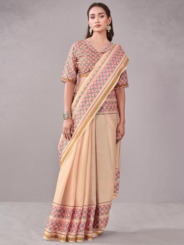 Image of Satrani Women's Chanderi Printed Saree with Unstitched Blouse Piece