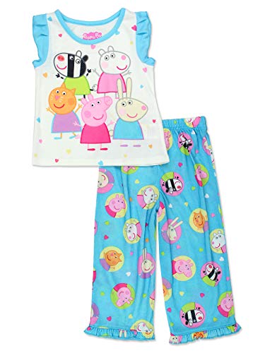 Peppa Pig Girls Toddler Soft Polyester Short Sleeve Pajamas (4T, Short Sleeve Blue)