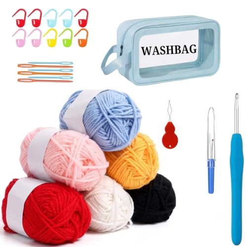 Image of Wolly Wonders Crochet Kits for Beginners with Crochet Thread, Learn to Crochet Set Supplies DIY Tools,Crocheting Kit for Adults Kids (6 Yarn WASHBAGS)