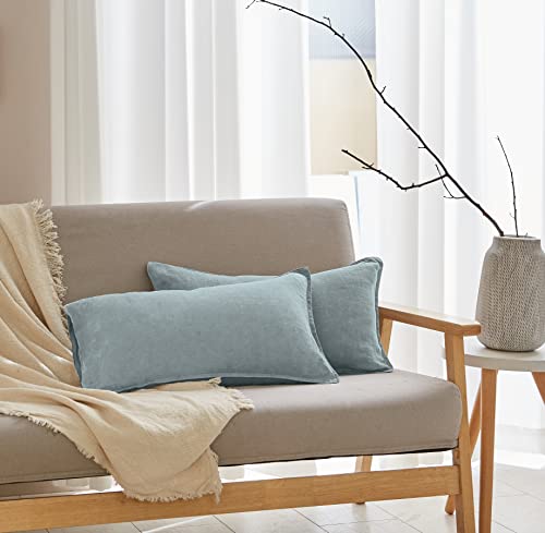 Simple&Opulence 100% Linen Lumbar Pillow Cover 12 x 20 Inches Set of 2 Rectangular Decorative Throw Cushion Cover for Couch Sofa Bed Living Room Office Soft Breathable Farmhouse - Dusty Blue