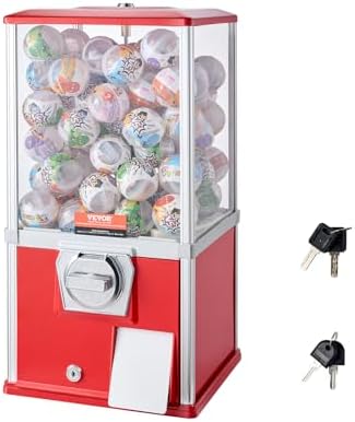 VEVOR Gumball Machine, 21" Height Home Vending Machine, PS Bouncy Balls Dispenser, Hold 180 Capsule Toys, Rectangle Bubble Gum Machine for Game Stores, Coin Operated Gumball Bank, Red