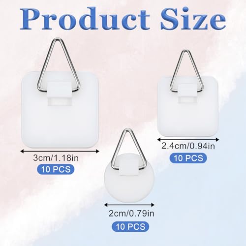 Image of 30 Pcs Adhesive Picture Hanger Foamboard Picture Hanging Hooks Without Nails, 3 Sizes Wall Plate Hangers Plastic Picture Hangers Invisible Picture Hanger for Home Art Photo Frame Bathroom Kitchen Door