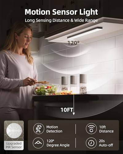 Image of EZVALO 13inch Under Cabinet Lighting, 3200mAh Rechargeable Wireless Motion Sensor Lights, 96 LEDs, 3 Color Temps, Dimmable, Timer, Magnetic, with Remote for Kitchen (6 Pack)