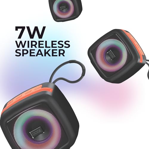 Image of OOGE Vibebox 1000 Bluetooth Speaker | 7W Wireless Speaker with AUX & USB Port | RGB Lights | Type-C Charging | Bluetooth 5.3 | Deep Bass | Compact & Stylish | Black