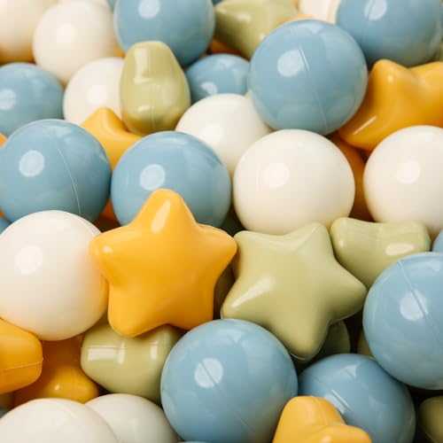 TRENDPLAY Star Ball Pit Balls 100 for Toddlers - Ball Pit Ball Shapes Plastic Balls for Boys Girls Ball Pit Fun, Birthday Party, Christmas Decoration,Cream Colors Mix Yellow Blue Green