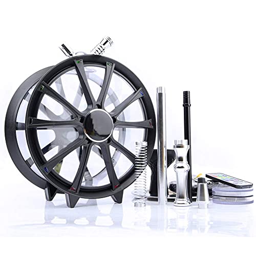 BGSFF Shisha-Set mit 1 Schlauch, arabische Acryl-Shisha mit bunten LED-Lichtern, Kunststoff-Radform, schwarz – Bild 4