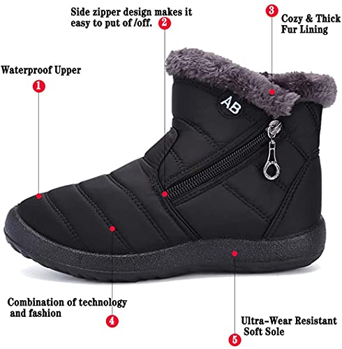 Ninestar Snow Boots For Women Girls Snow Boots Womens Snow Boots Winter Warm Shoes Side Zip Water Proof Snow Boots (Black,6.5 Wide) #TOP3