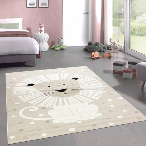 CARPETIA Alfombra de Cuarto de Juegos Alfombra de Cuarto de niños león Lindo Brillante Beige Crema, 120 x 170 cm