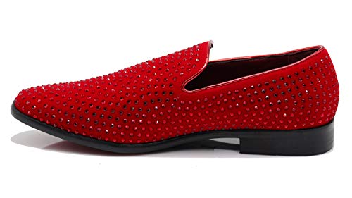 Spk26 Men's Vintage Velvet Rhinestone Designer Dress Loafers Slip On Shoes Classic Tuxedo Dress Shoes (8.5, Red, Numeric_8_Point_5) #TOP2