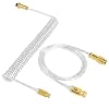 LexonElec Custom Transparent Coiled Keyboard Cable for Gaming Keyboard, Double-Sleeved Mechanical Keyboard Cable with Detachable Metal Aviator, 2.0M(0.66ft) USB-C to USB-A Keyboard Wire(Crystal)