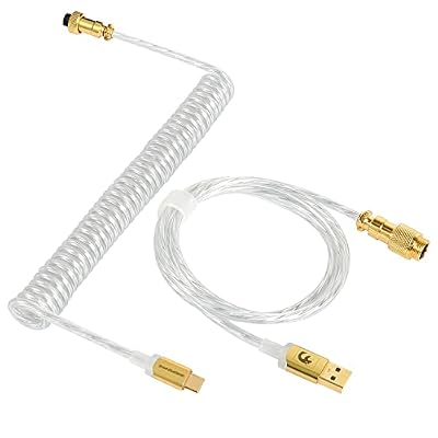 LexonElec Custom Transparent Coiled Keyboard Cable for Gaming Keyboard, Double-Sleeved Mechanical Keyboard Cable with Detachable Metal Aviator, 2.0M(0.66ft) USB-C to USB-A Keyboard Wire(Crystal)