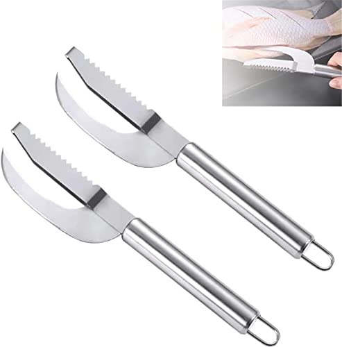 2022 - Cuchillo de escamas de pescado para cortar/rascar/cavar 3 en 1, escalador de peces de acero inoxidable con diente de sierra, quitar fácilmente escamas de pescado(2 unidades) Cover