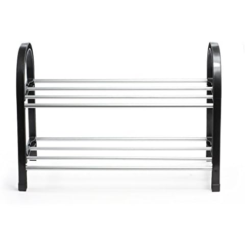 GOLDBEARUK Small Bedroom Shoe Rack black and silver 42cm Cover