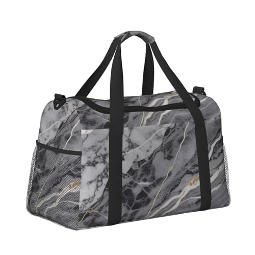 Light black marble Print Travel Duffle Bag - Foldable Personal Item Travel Bag for Women & Men,Carry-On Convertible Crossbody Tote Bags with Adjustable Shoulder Strap & Pockets 13x10.2x19.7 in3