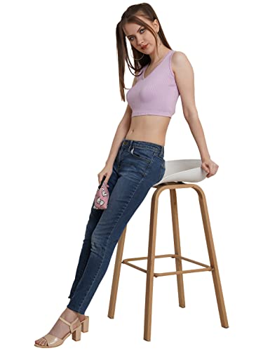 Image of POPWINGS Casual Solid Ribbed Crop Top for Women || Sleeveless Crop Top for Women || V-Neck Crop Top for Women || Women Crop Top for Summer